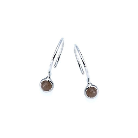 Pink moonstone ball drop earrings, rhodium-plated 925 silver