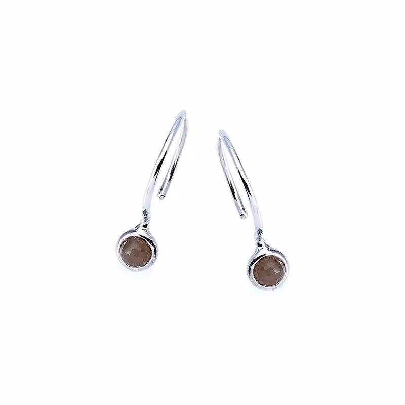 Pink moonstone ball drop earrings, rhodium-plated 925 silver