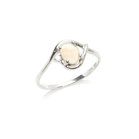 Oval opal and zirconium oxide ring, in rhodium-plated 925 silver