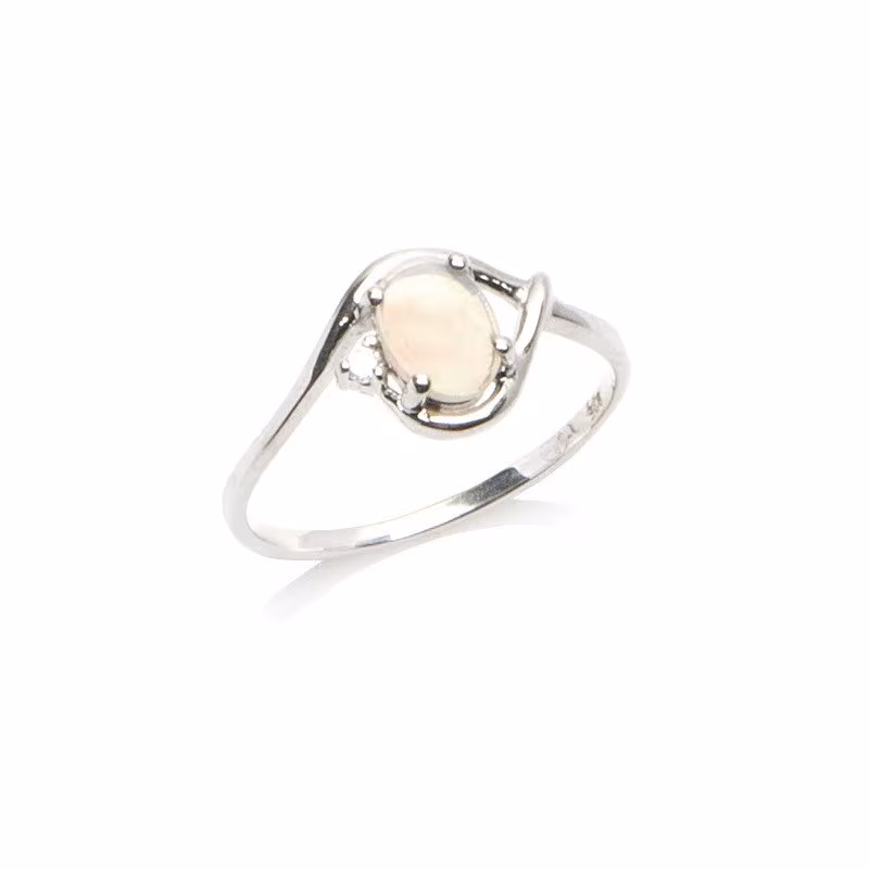 Ovaler Opal- und Zirkonoxidring, in rhodiniertem 925er Silber
