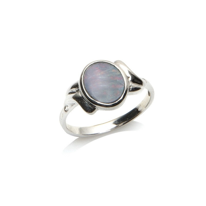 Bague en opale doublet bleue naturelle d'Australie ovale, en argent 925 rhodié