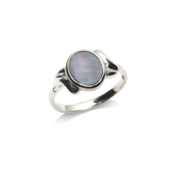Bague en opale doublet bleue naturelle d'Australie ovale, en argent 925 rhodié