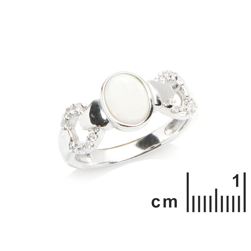 Anillo ovalado de ópalo y óxido de circonio, en plata 925 rodiada