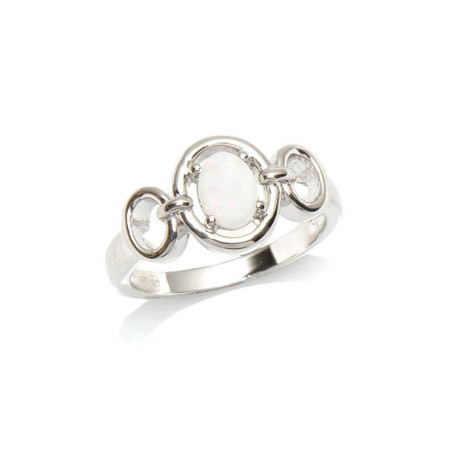 Ovaler Ring aus natürlichem australischem weißem Opal in rhodiniertem 925er Silber
