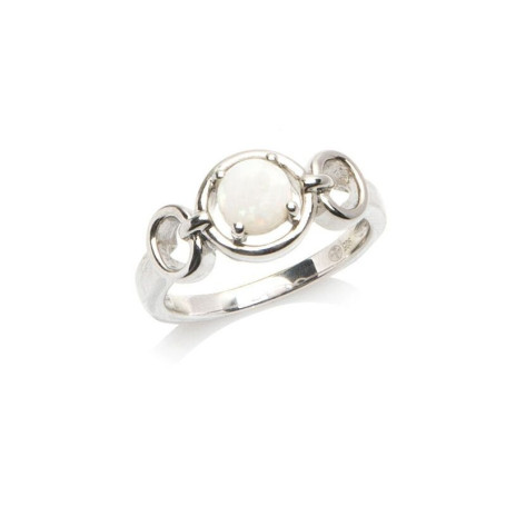 Natural Australian white opal ring, round, in rhodium-plated 925 silver