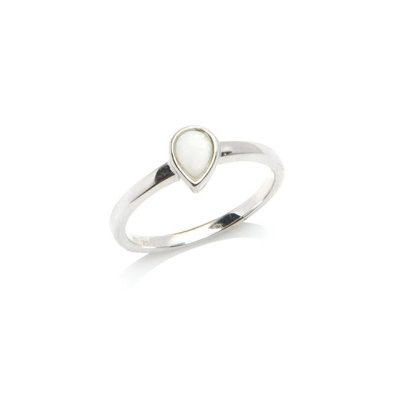 Natürlicher australischer weißer Opal-Tropfenring, in rhodiniertem 925er Silber