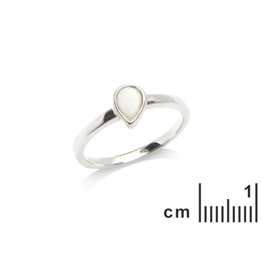 Natürlicher australischer weißer Opal-Tropfenring, in rhodiniertem 925er Silber