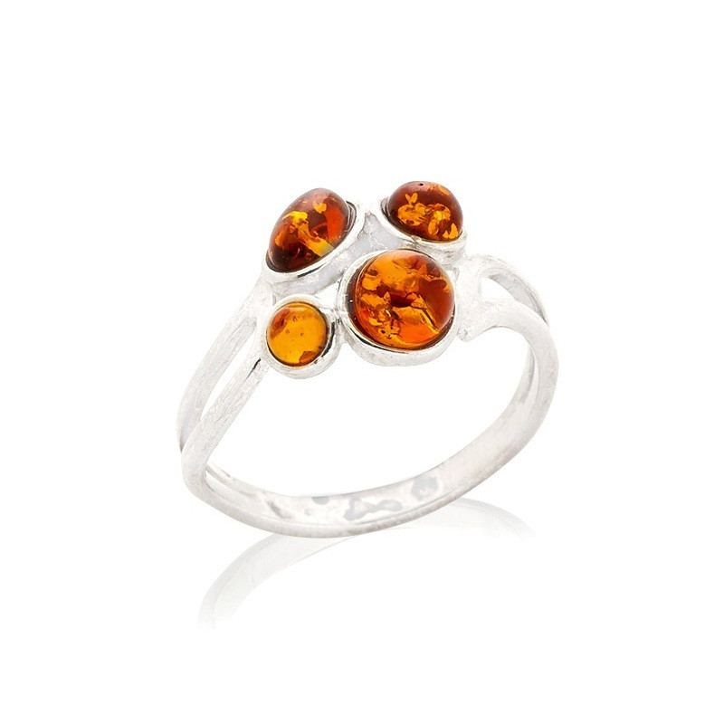 Oval Baltic Sea cognac amber multi-stone ring, 925 silver