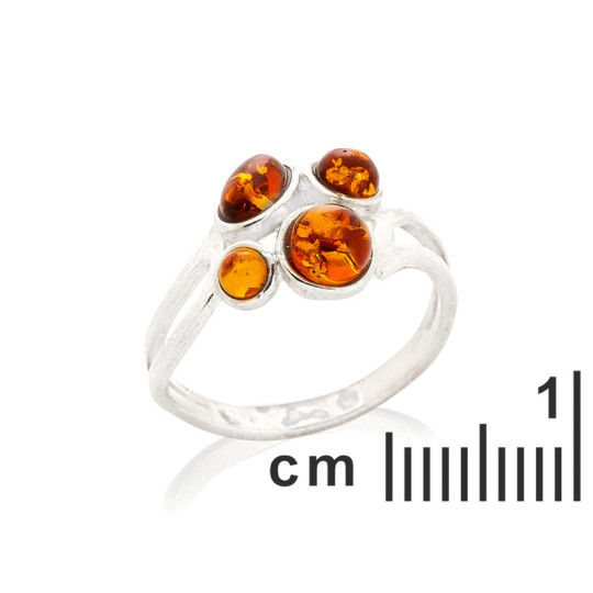 Anello ovale multipietra in ambra cognac del Mar Baltico, argento 925