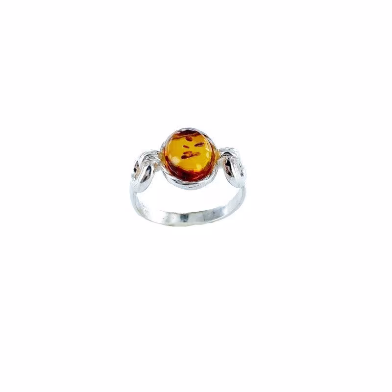 Anillo ovalado de ámbar coñac natural del mar Báltico, plata 925
