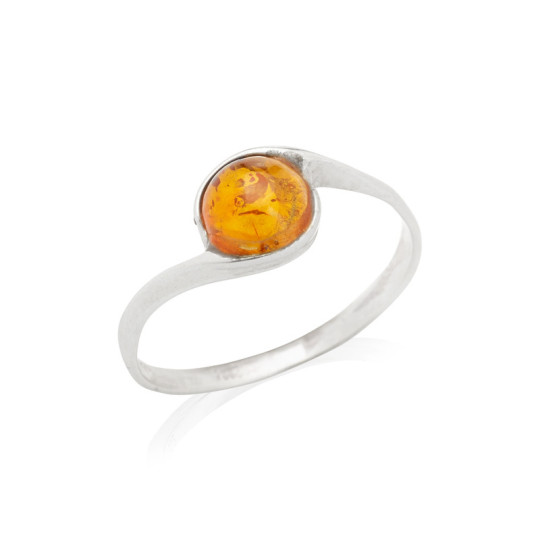 Bague en ambre cognac de la mer Baltique rond, en argent 925