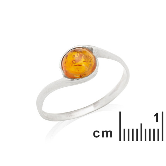 Bague en ambre cognac de la mer Baltique rond, en argent 925