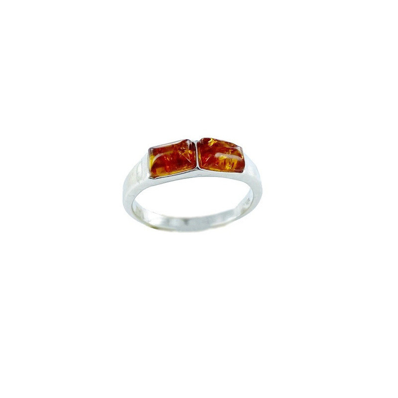 Anello rettangolare multipietra color ambra cognac, in argento 925