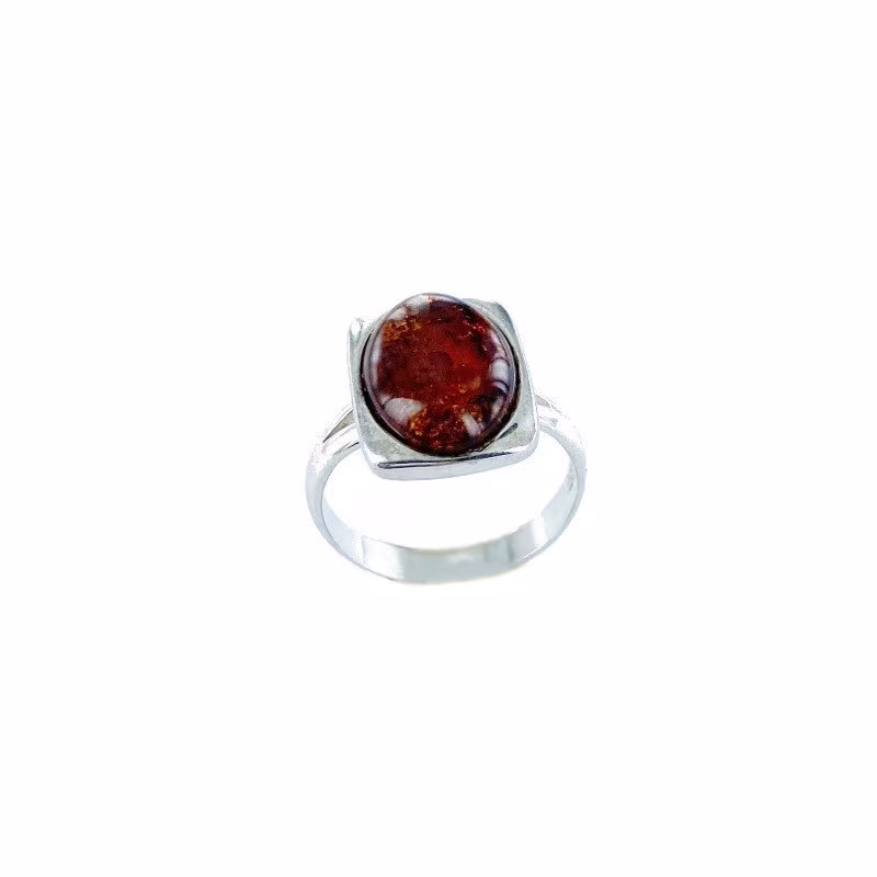 Bague en ambre cognac de la mer Baltique ovale, en argent 925