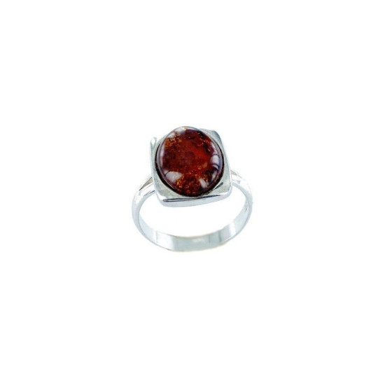 Anillo ovalado de ámbar coñac del Mar Báltico, plata 925
