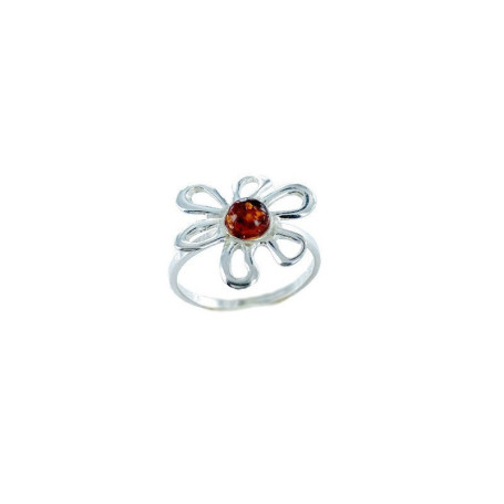Runder Cognac-Bernstein-Blumenring, 925er Silber