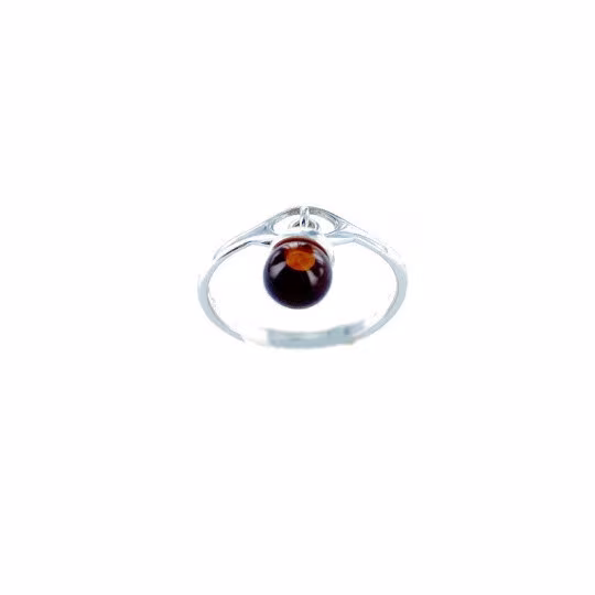 Anillo de ámbar coñac del Mar Báltico, bola, plata 925