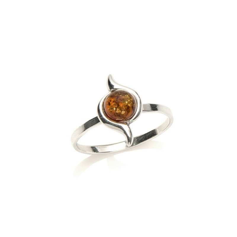 Natürlicher Cognac-Bernsteinring aus der Ostsee, rund, in 925 Silber