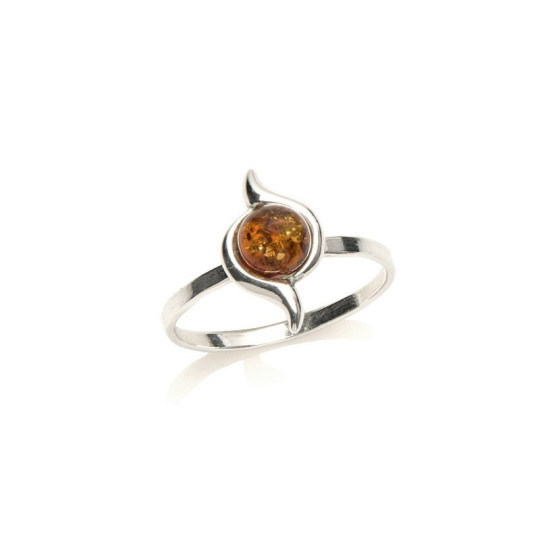 Natürlicher Cognac-Bernsteinring aus der Ostsee, rund, in 925 Silber