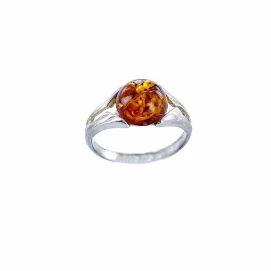 Bague en ambre cognac de la mer Baltique rond, en argent 925