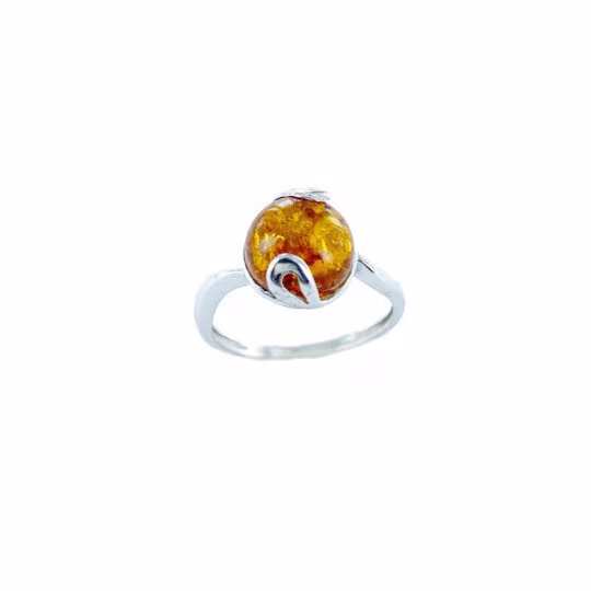 Bague en ambre cognac naturel de la mer Baltique rond, en argent 925