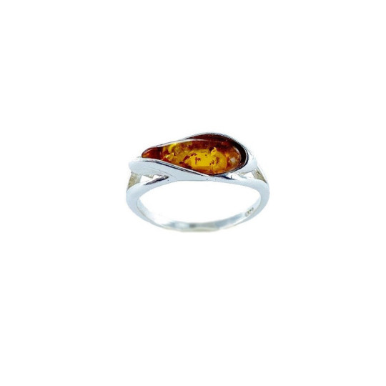 Natürlicher Ostsee-Cognac-Bernstein-Tropfenring, 925 Silber