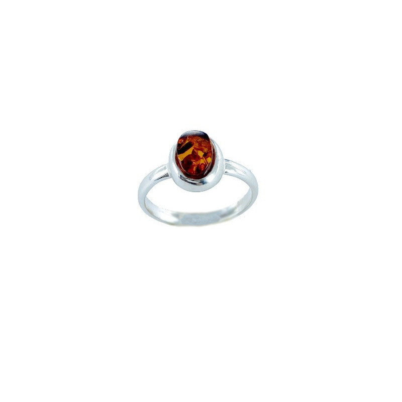 Oval natural Baltic Sea cognac amber ring, 925 silver