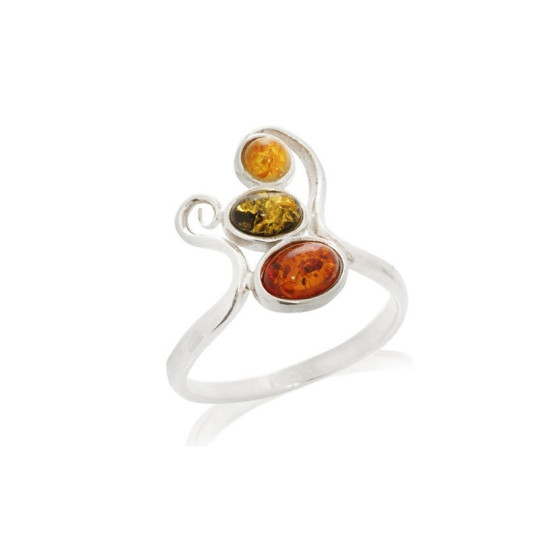Anillo multipiedra ovalado de ámbar del mar Báltico, plata 925