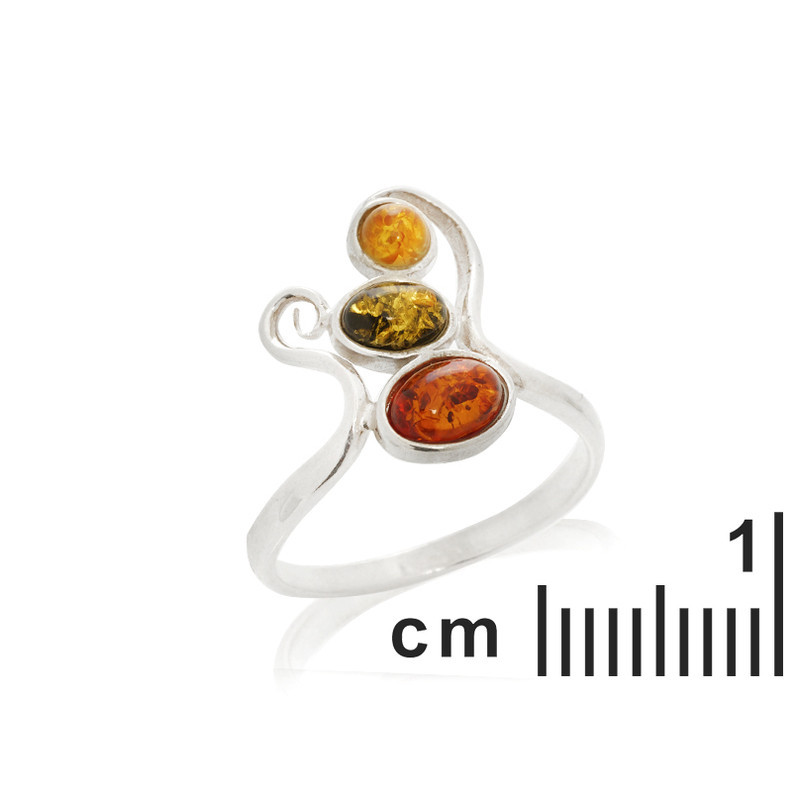 Anillo multipiedra ovalado de ámbar del mar Báltico, plata 925