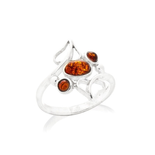 Bague multipierres en ambre cognac de la mer Baltique ovale, en argent 925