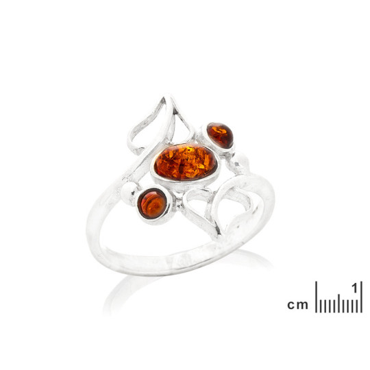 Bague multipierres en ambre cognac de la mer Baltique ovale, en argent 925