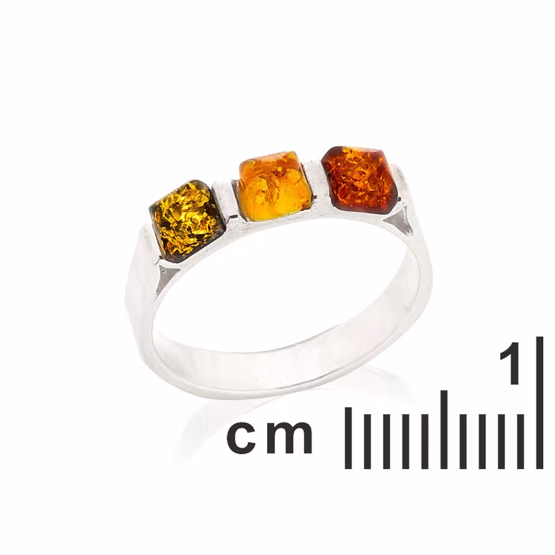 Anello quadrato con più pietre in ambra del Mar Baltico, argento 925