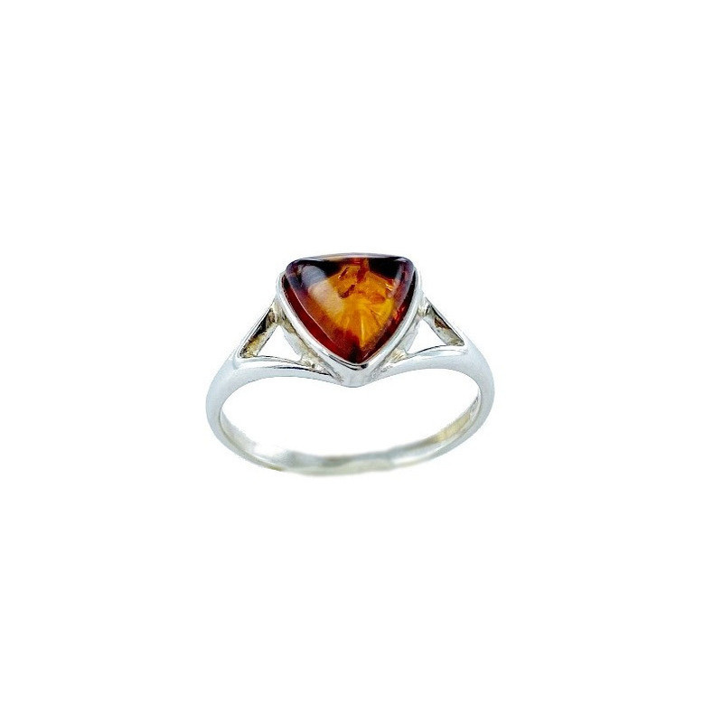 Bague en ambre cognac naturel de la mer Baltique triangle, en argent 925