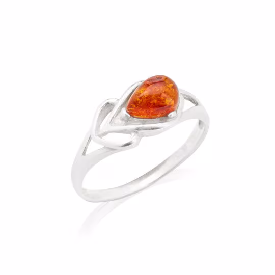 Bague en ambre cognac de la mer Baltique goutte, en argent 925