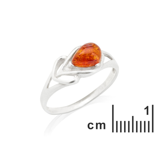 Anello a goccia in ambra cognac del Mar Baltico, argento 925