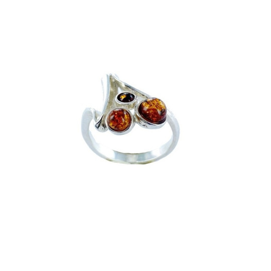 Anello rotondo multipietra in ambra cognac del Mar Baltico, argento 925