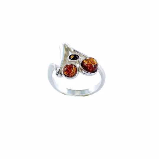 Anillo redondo multipiedra de ámbar coñac del Mar Báltico, plata 925