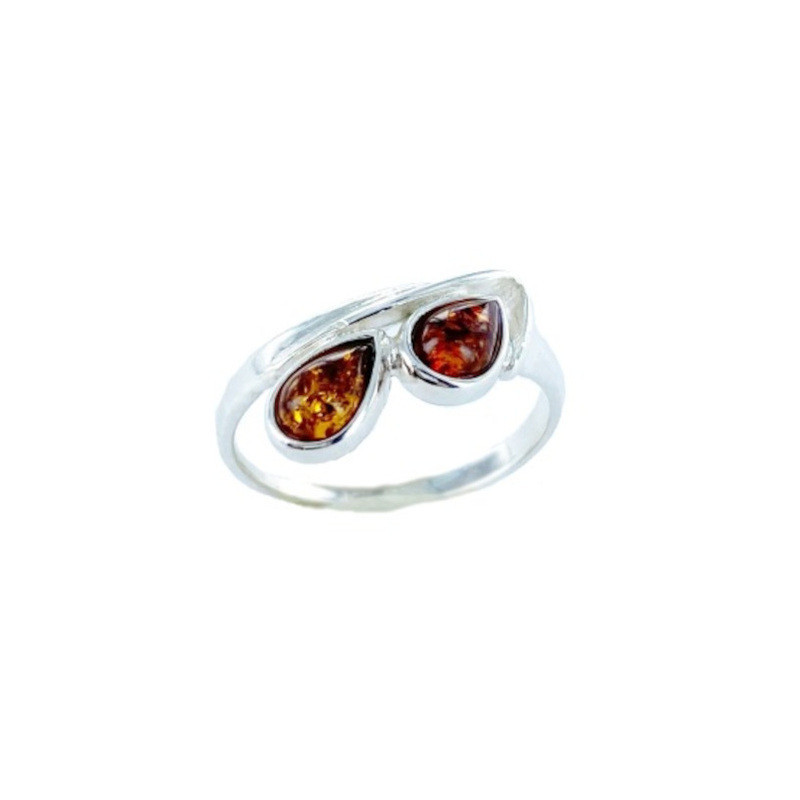 Bague multipierres en ambre cognac de la mer Baltique navette, en argent 925