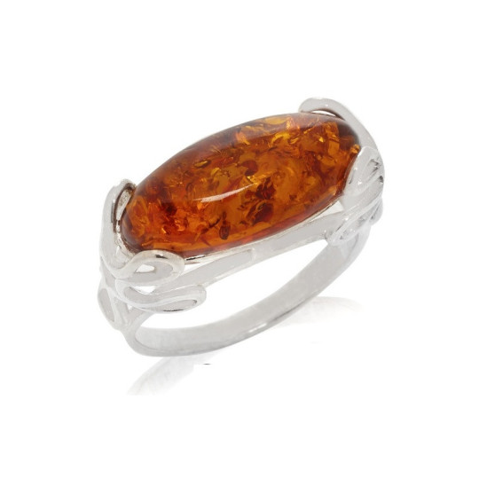Oval Baltic Sea cognac amber ring, 925 silver