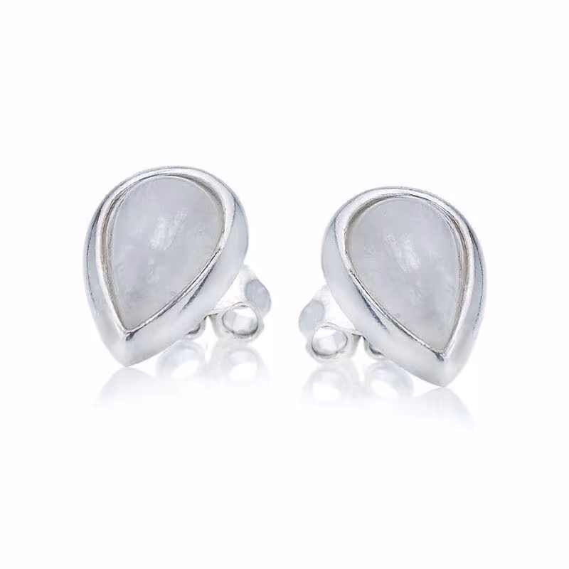White moonstone drop earrings, rhodium-plated 925 silver