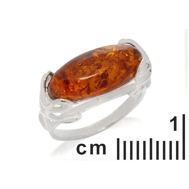 Ovaler Ostsee-Cognac-Bernsteinring, 925 Silber