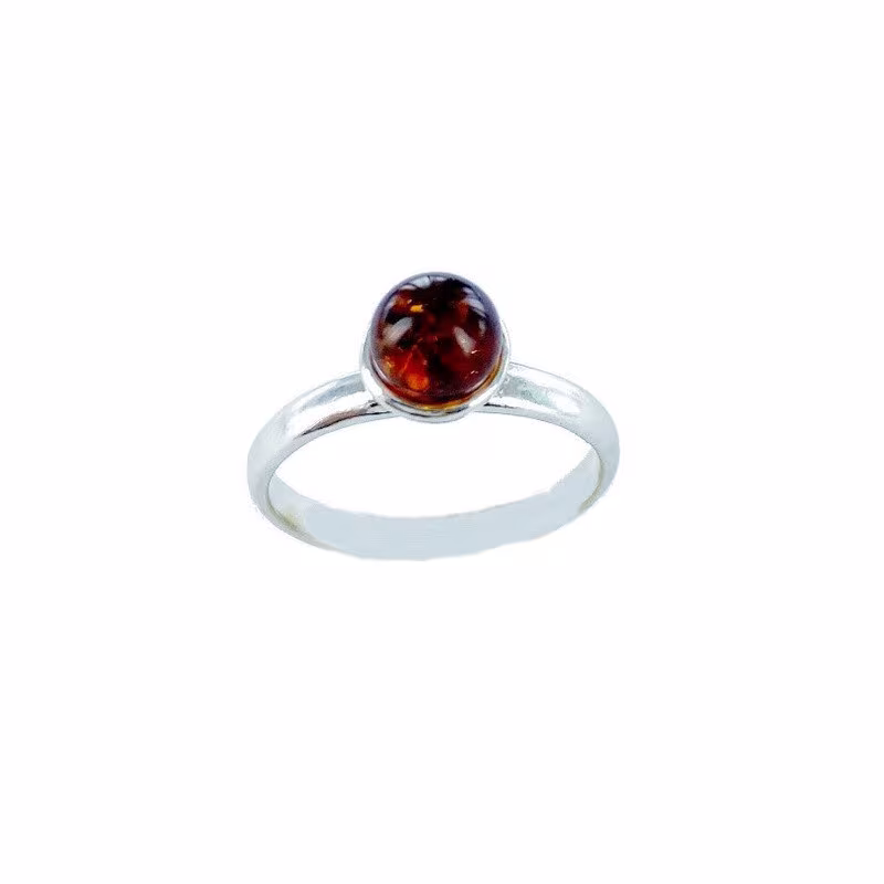 Anillo de ámbar coñac natural del mar Báltico, plata 925