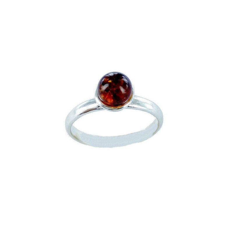 Bague en ambre cognac naturel de la mer Baltique boule, en argent 925