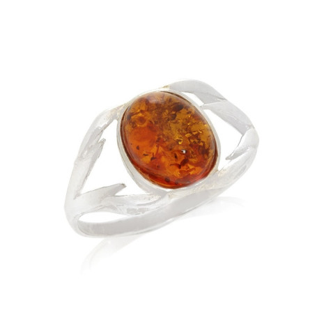 Anillo ovalado de ámbar coñac natural del mar Báltico, plata 925