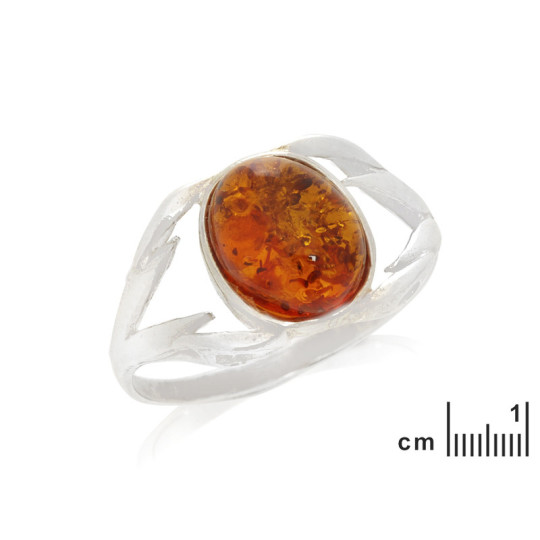Oval natural Baltic Sea cognac amber ring, 925 silver