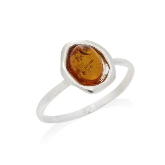 Bague en ambre cognac de la mer Baltique ovale, en argent 925