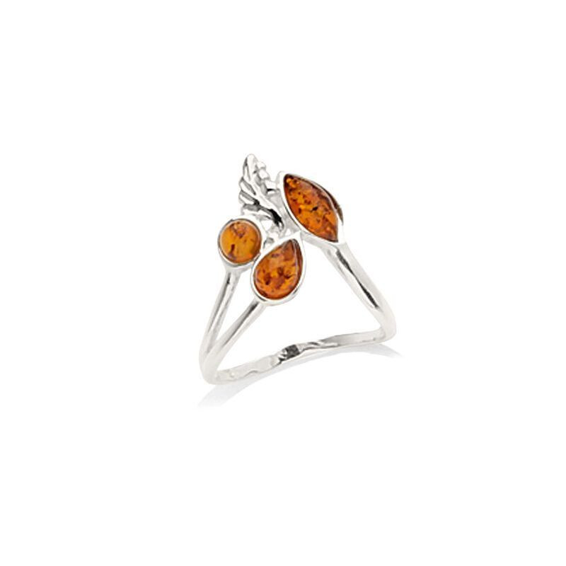 Mehrsteinring aus Cognac-Bernstein-Navette, in rhodiniertem 925er Silber