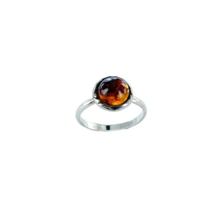 Runder Ostsee-Cognac-Bernsteinring, 925 Silber