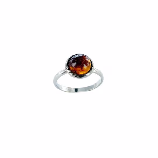 Runder Ostsee-Cognac-Bernsteinring, 925 Silber
