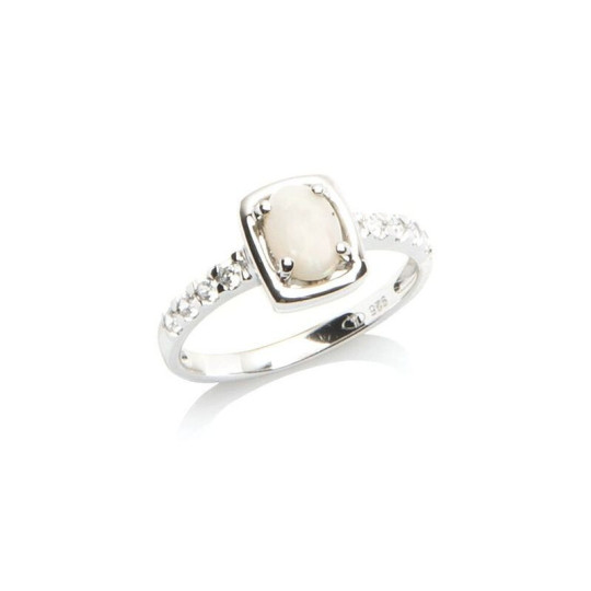 Anello ovale in opale e ossido di zirconio, in argento 925 rodiato